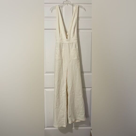 Sincerly Jules Pants - Sincerely Jules Denim V Cut Pale Yellow Jumpsuit.